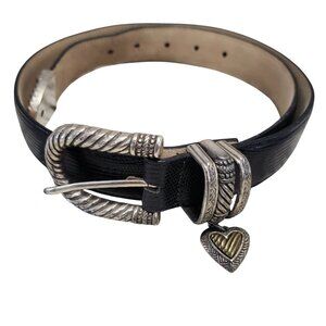 Vintage Brighton Womens Leather Western Belt Black Silver Heart Charm Large